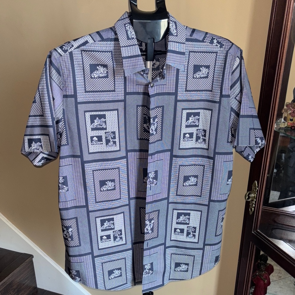 Murano Men's Casual Shirt - Black and Gray Geometric